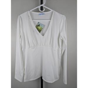 Carve Designs white long sleeve v-neck knit top fleece like inside
